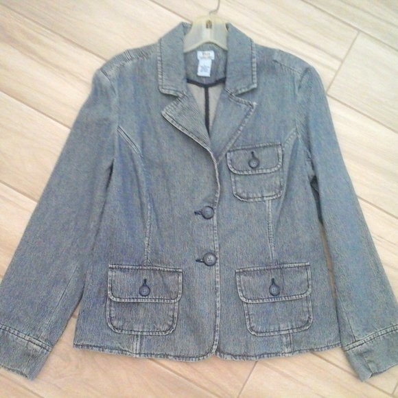 Bass Jeans Junior Blue Railroad Stripe Denim Blazer Jacket.   Size L - Picture 1 of 3